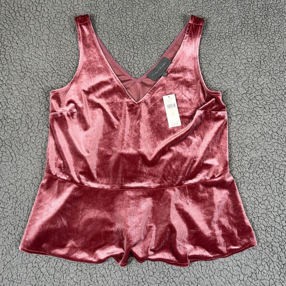 Anthropologie Sunday In Brooklyn Red Shiny Peplum Sleeveless Tank Top Size Small